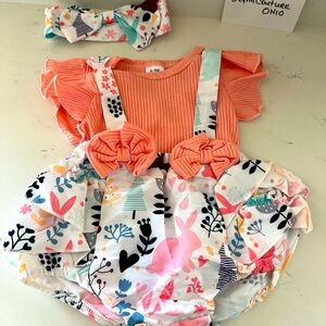 New floral Ruffle Romper with 2pcs Baby Outfit,baby g…